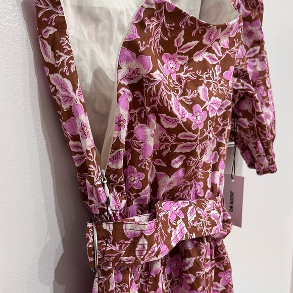 NWT Jason Wu One-shoulder A-line Floral Puff-sleeve Mini Dress, Pink/Brown, S - Picture 7 of 13